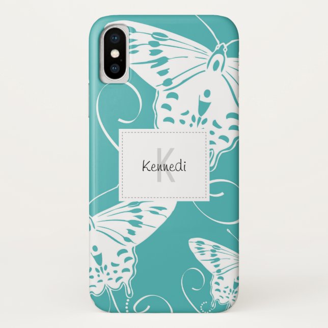 Funda De Case-Mate Para iPhone Monograma Butterflies Art (Reverso)