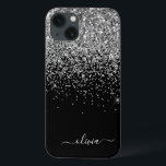 Funda Para iPhone 13 Monograma C de parkle Purpurina negro plateado<br><div class="desc">La espuma y el Purpurina de goteo de imitación de color negro y plateado se cepillaron con el nombre de monograma Metalizado y el teléfono inicial. Esto hace que el dulce perfecto cumpleaños 16, boda, ducha de novia, aniversario, ducha de bebé o fiesta de soltera sea regalo para alguien que...</div>
