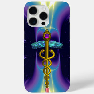 FUNDA PARA iPhone 15 PRO MAX MONOGRAMA CADUCEUS ORO
