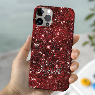 Funda Para iPhone 15 Monograma caprichosa chic roja negra brillo