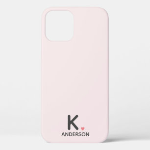 Funda Para iPhone 12 Monograma cardíaco Rubor Rosa Girly Cute Feminine