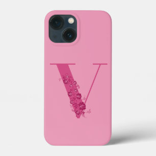 Funda Para iPhone 13 Mini Monograma Carta floral rosa V Estuche para iPhone