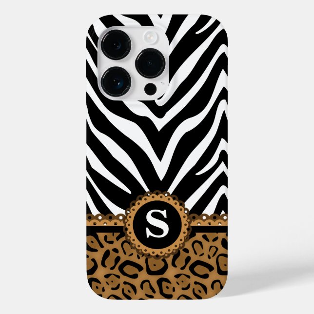 Funda De Case-Mate Para iPhone Monograma cebra y leopardo (Reverso )