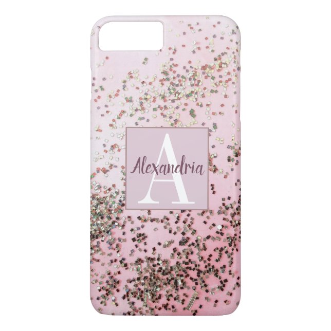 Funda De Case-Mate Para iPhone Monograma Champagne Confetti Rosa (Reverso)