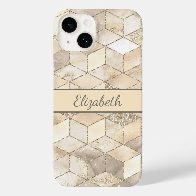 Funda De Case-Mate Para iPhone Monograma Champagne Purpurina Gray Peach Geométric (Reverso )