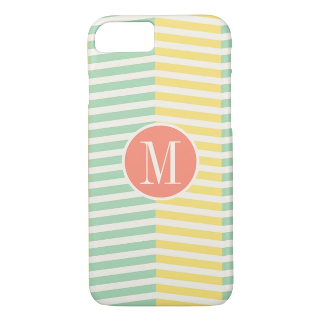 Funda De Case-Mate Para iPhone Monograma Chevron amarillo y verde (Reverso)