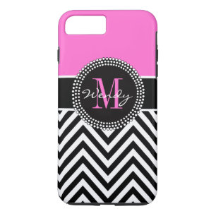 Funda Para iPhone 8 Plus/7 Plus Monograma Chevron negro y rosa elegante