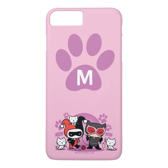 Funda De Case-Mate Para iPhone Monograma Chibi Harley Quinn & Catwoman Con Gatos (Reverso)