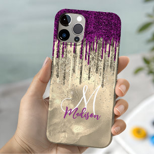Funda Para iPhone 14 De Case-Mate Monograma chic con destellos de oro y rosa calient