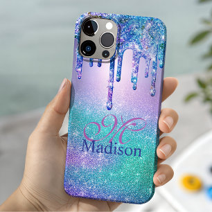 Funda Para iPhone 14 De Case-Mate Monograma chic de brillo con degradado de azul a m
