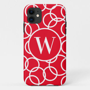 Funda Para iPhone 11 Monograma Círculos blancos Rojo Moderno Resumen