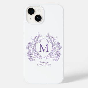 Funda Para iPhone 14 De Case-Mate Monograma clásico del Escudo de flores violetas bo