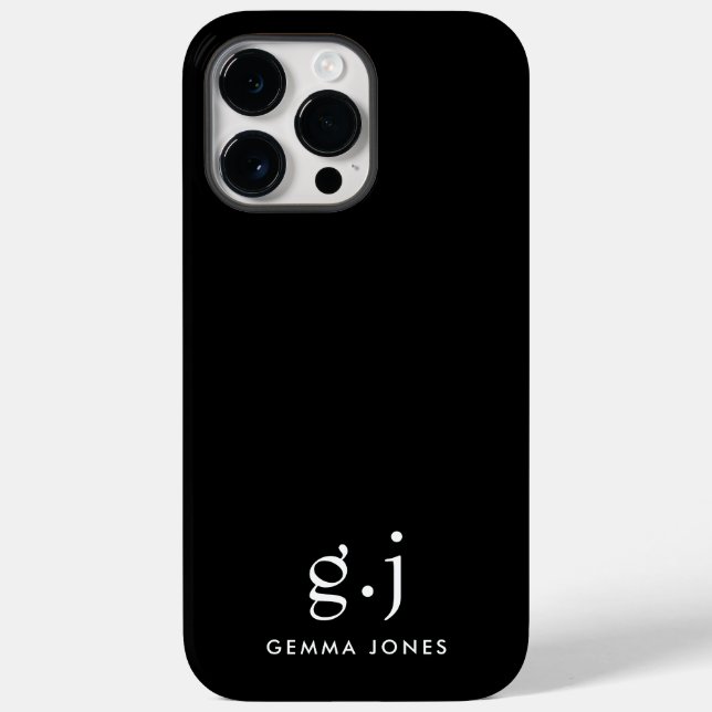 Funda De Case-Mate Para iPhone Monograma Clásico Elegante Mínimo Blanco Negro (Reverso )