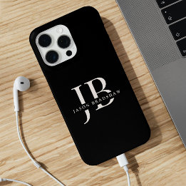 Funda Para iPhone 15 Pro Max Monograma clásico elegante y nombre negro