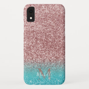 Funda Para iPhone XR Monograma color de rosa moderno de Ombre del