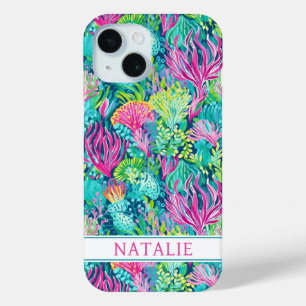 Funda Para iPhone 15 Monograma Colorido de Arrecife de Coral