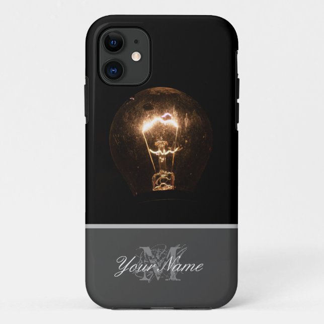 Funda De Case-Mate Para iPhone Monograma con bombilla retro! (Reverso)