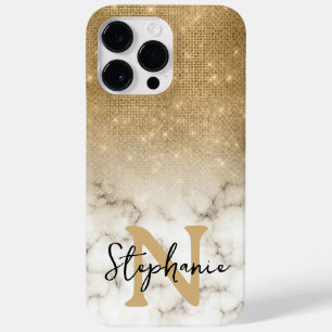 Funda Para iPhone 14 Pro Max De Case-Mate Monograma con efecto Ombre de mármol y brillo dora
