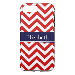 Funda Para iPhone 8 Plus/7 Plus Monograma con nombre azul de la Marina de Chevron