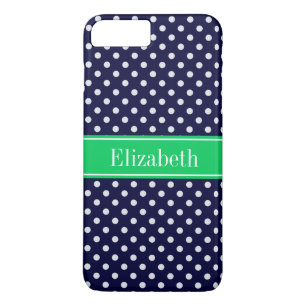 Funda Para iPhone 8 Plus/7 Plus Monograma con nombre verde esmeralda de punto de p