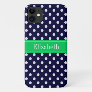 Funda Para iPhone 11 Monograma con nombre verde esmeralda de punto de p
