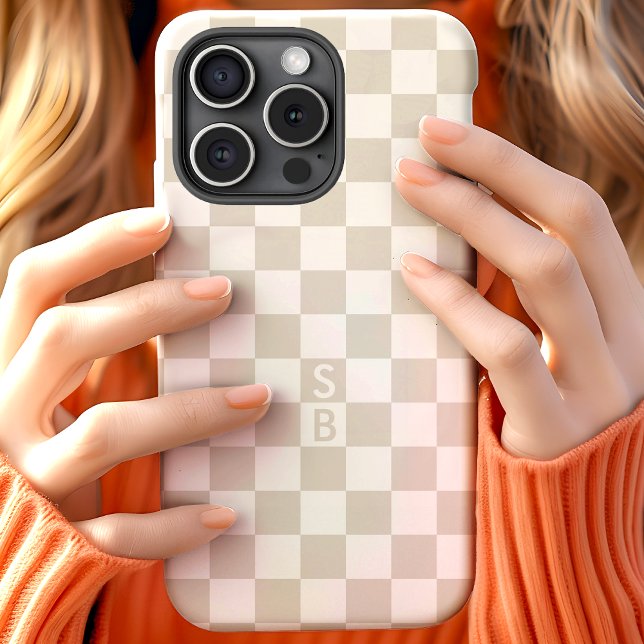 Funda De Case-Mate Para iPhone Monograma con Patrón de Cuadros Retro Beige (Subido por el creador)