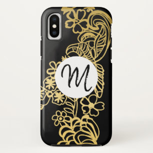Funda Para iPhone X monograma con patrón floral dorado
