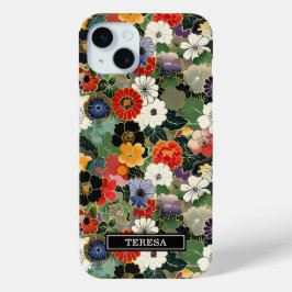 Funda Para iPhone 15 Mini Monograma con patrón floral japonés colorido