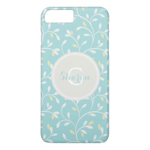 Funda Para iPhone 8 Plus/7 Plus Monograma con patrón floral pastel menta femenino