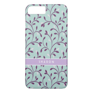 Funda Para iPhone 8 Plus/7 Plus Monograma con patrón floral turquesa pastel lindo