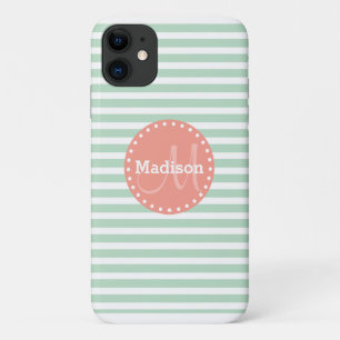 Funda Para iPhone 11 Monograma coral de tiras de tinta