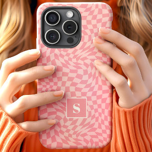 Funda Para iPhone 15 Monograma Cuadrada Ondulada Rosa