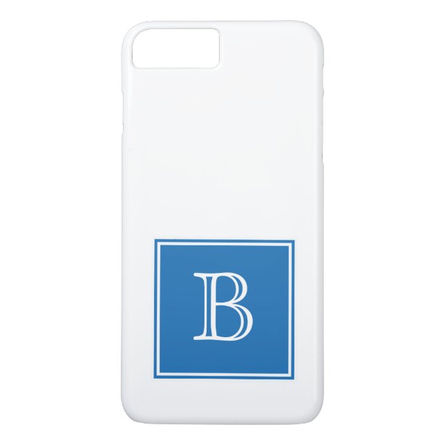 Funda De Case-Mate Para iPhone Monograma cuadrado azul (Reverso)