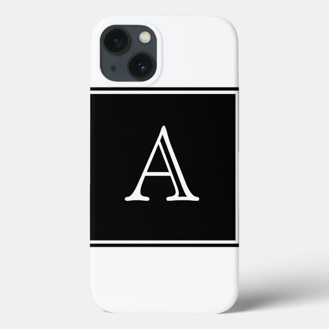 Funda De Case-Mate Para iPhone Monograma cuadrado negro (Reverso)