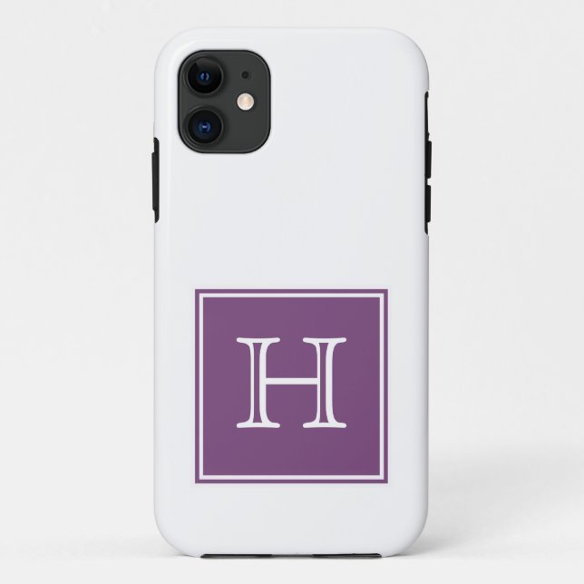 Funda De Case-Mate Para iPhone Monograma cuadrado púrpura (Reverso)