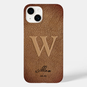 Funda Para iPhone 14 De Case-Mate Monograma Cuero Marrón Rústico nombre con letra sc