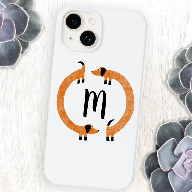 Funda De Case-Mate Para iPhone Monograma Dachshund Salchicha Perro (Funny Dachshund Sausage or Wiener dog monogram cell phone case)