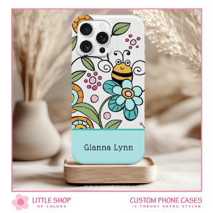 Funda Para iPhone 15 Monograma de abeja bumble floral de estilo retro