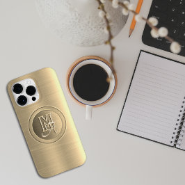 Funda Para iPhone 14 Pro Max De Case-Mate Monograma de acero metálico de oro grabado