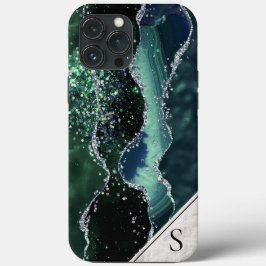 Funda Para iPhone 13 Pro Max Monograma de acidez de geode de Purpurina de plata