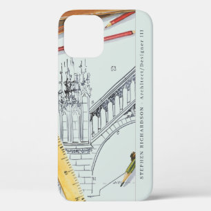Funda Para iPhone 12 Monograma de acuarela de ingeniero arquitectónico