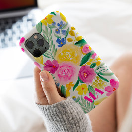 Funda Para iPhone 11 Pro Max Monograma de acuarela floral amarillo rosa negrita