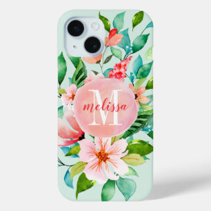 Funda Para iPhone 15 Monograma de Acuarela Floral Paraíso