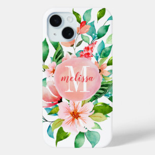 Funda Para iPhone 15 Monograma de Acuarela Floral Paraíso