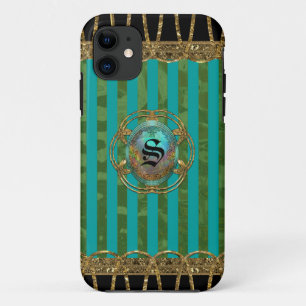 Funda Para iPhone 11 Monograma de Adelaide Baroque Girly Stripe eLEGANC