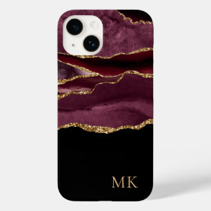 Funda Para iPhone 14 De Case-Mate Monograma de Ágata Mármol Burgundy y Oro Moderno