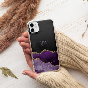 Funda Para iPhone 11 Pro Max Monograma de Ágata Púrpura con Brillo Dorado
