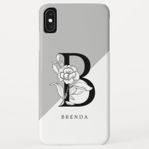 Funda Para iPhone XS Max Monograma De Alfabeto Floral Blanco Y Negro
