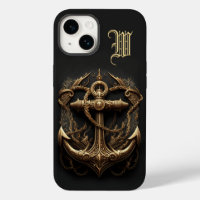Monograma de ancla náutica dorada Funda-Mate iPhon