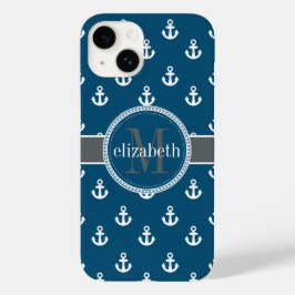 Funda Para iPhone 14 De Case-Mate Monograma de anclaje blanco gris azul